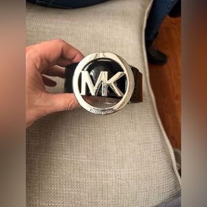 Michael Kors Glossy Black Belt with Silver MK Buckle